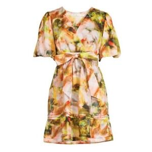 Marie Oliver Callie Belted Silk Cotton Mini Dress Garden‎ Party Yellow Size 8